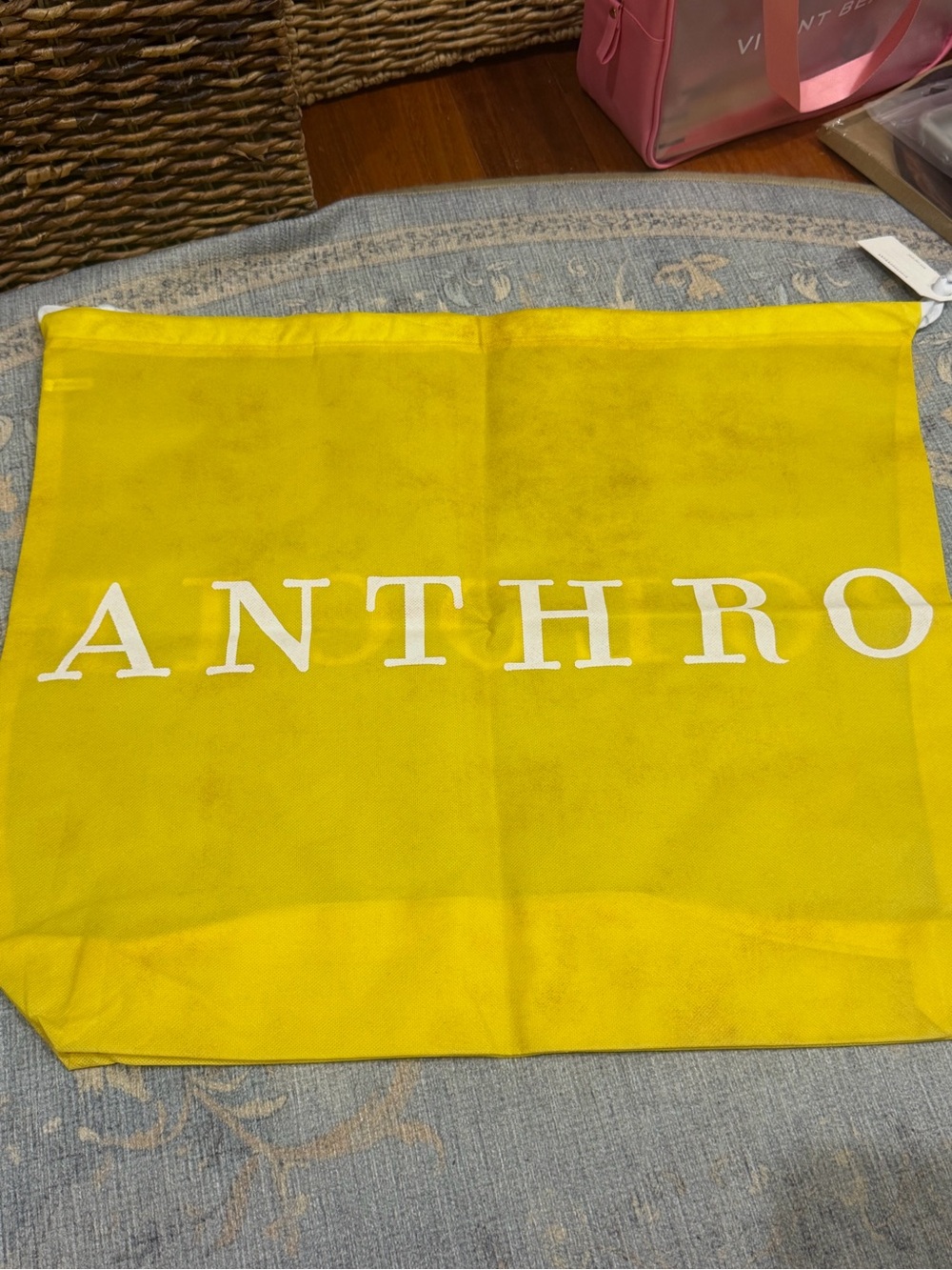 2 Anthropologie Bright Yellow Canvas Logo Totes